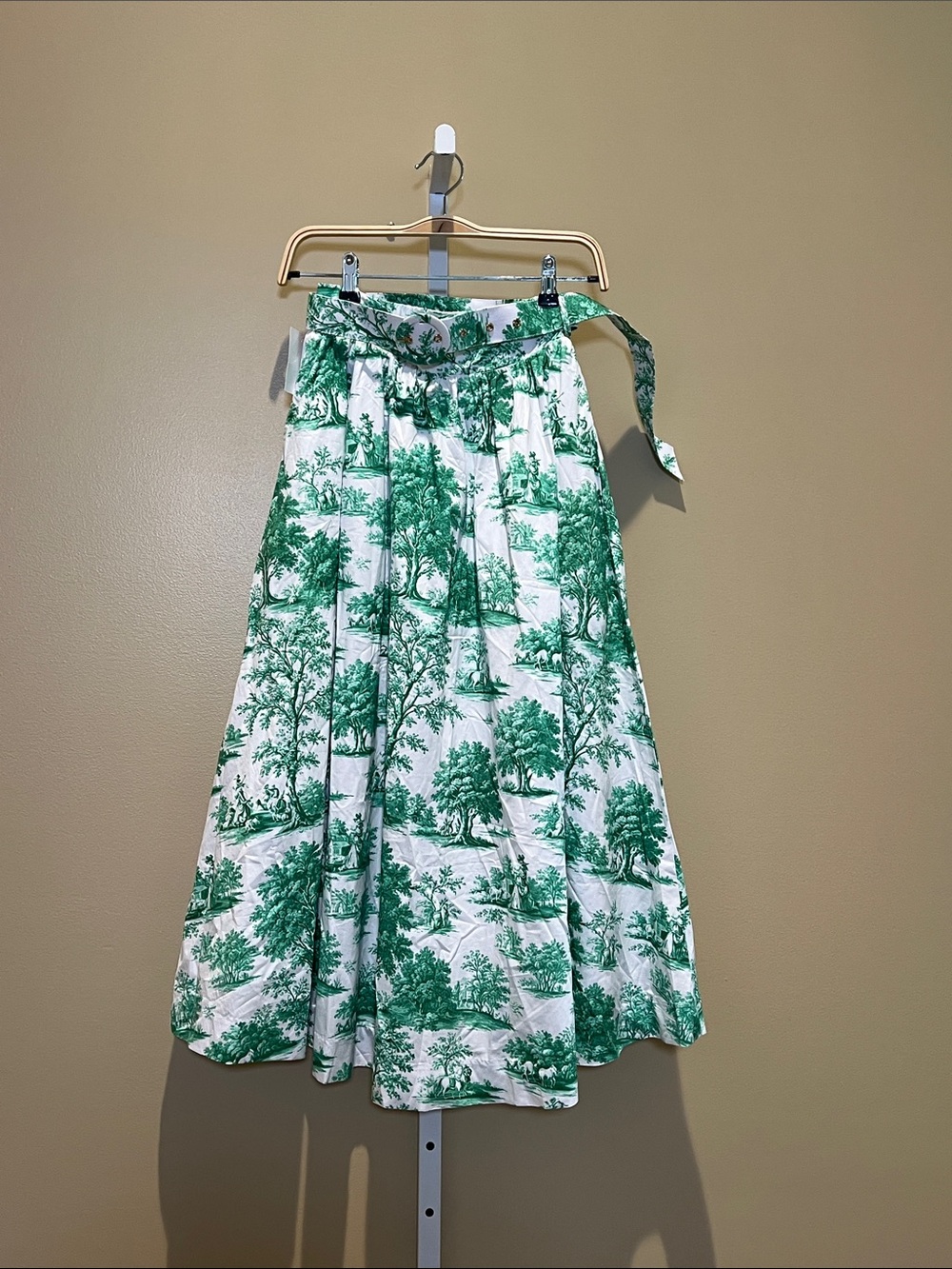 Prosperina Green Toile Print Midi Skirt with Tie Waist - Women